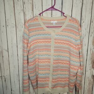Croft & Barrow XL Multicolor Striped Cardigan - Tan